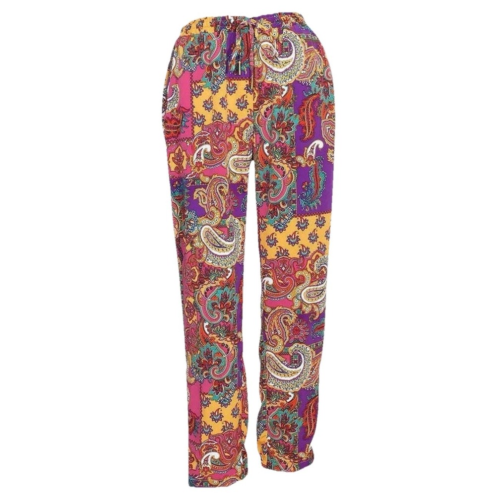 Ralph Lauren Womens 10 Multi Color Paisley Patchwork Trouser Pants Pockets Light - Picture 2 of 12